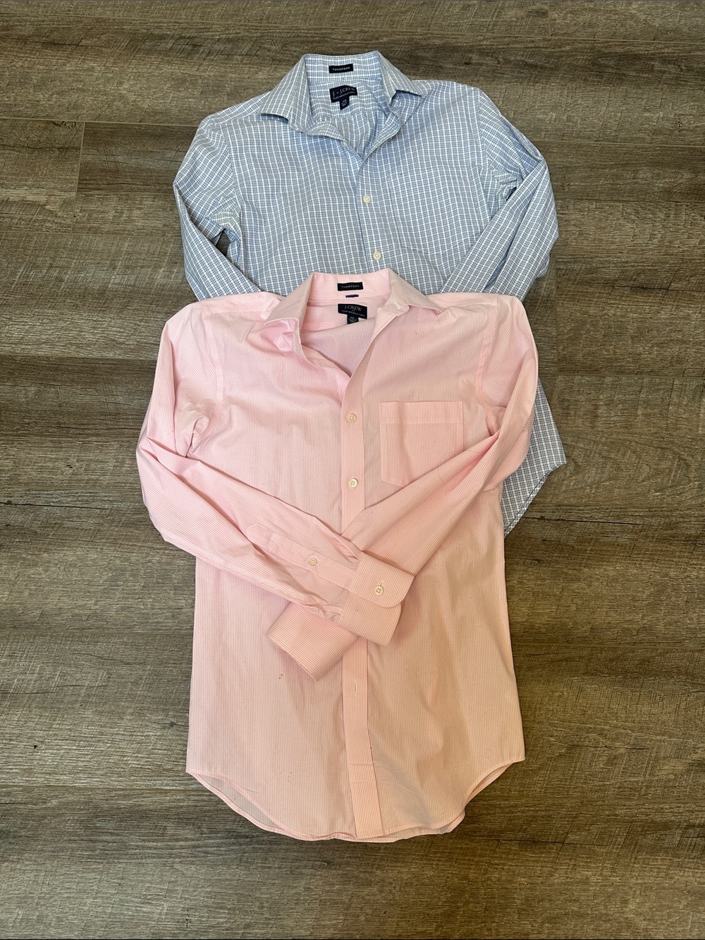 J Crew Men’s Pink Dress Shirt and Blue Checked Shirt XS